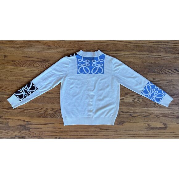 NWOT  LOEWE White Blue Logo Graphic Button Up Cardigan Top  Women's Size Large - Picture 5 of 9